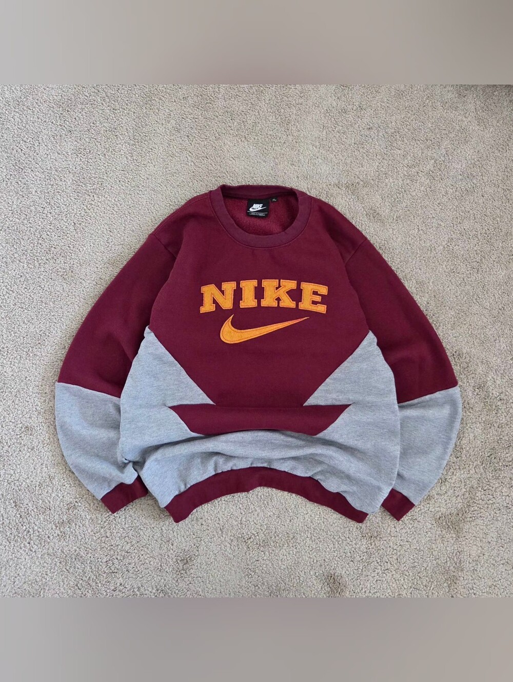 Vintage Nike Logo Men's Maroon and Grey Crewneck Sweatshirt Men's XL